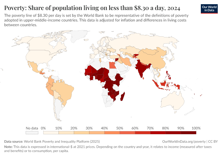 A thumbnail of the "Poverty: Share of population living on less than $8.30 a day" chart