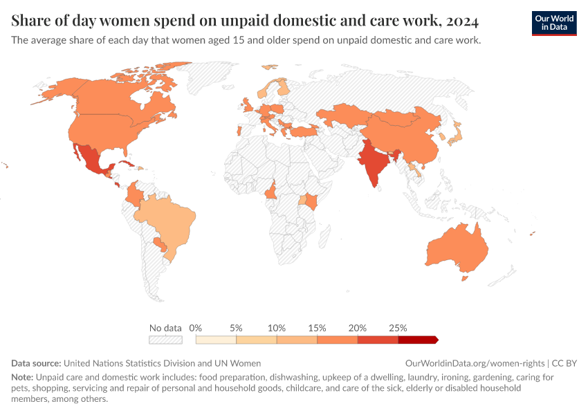 A thumbnail of the "Share of day women spend on unpaid domestic and care work" chart