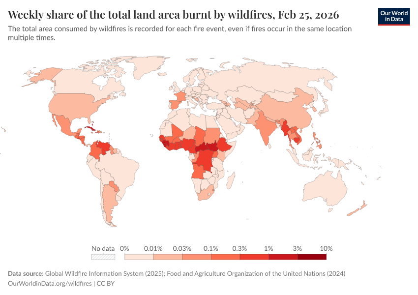 A thumbnail of the "Weekly share of the total land area burnt by wildfires" chart